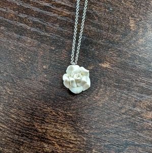 Dainty Rose Pendant Necklace White Clay 9 inches